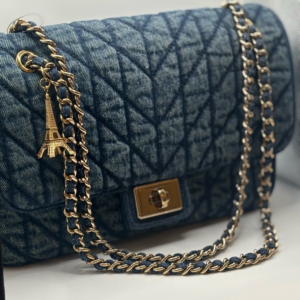 Karl Lagerfeld Blue Quilted Shoulder Bag with Gold Chain
